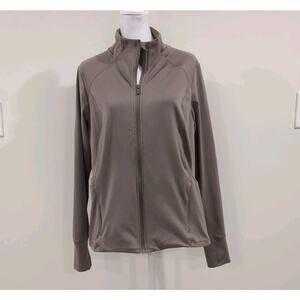Women's L Athletic Jacket All In Motion Taupe Brown Thumb Cuffs Comfort